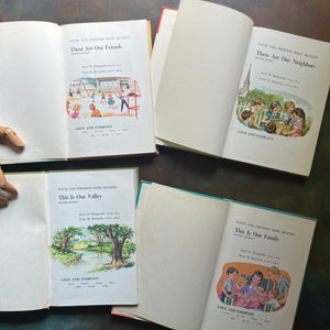 Faith & Freedom Basic Readers Book Set by Ginn and Company-vintage school books-learn to read-illustrations-view of the title pages