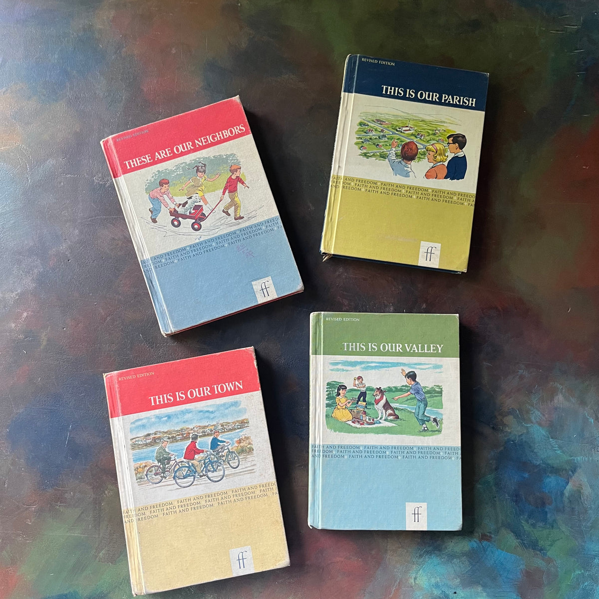 Faith & Freedom Basic Readers Book Set by Ginn and Company-vintage school books-reading comprehension-Parochial Schoolbooks-Catholic School-view of the front covers