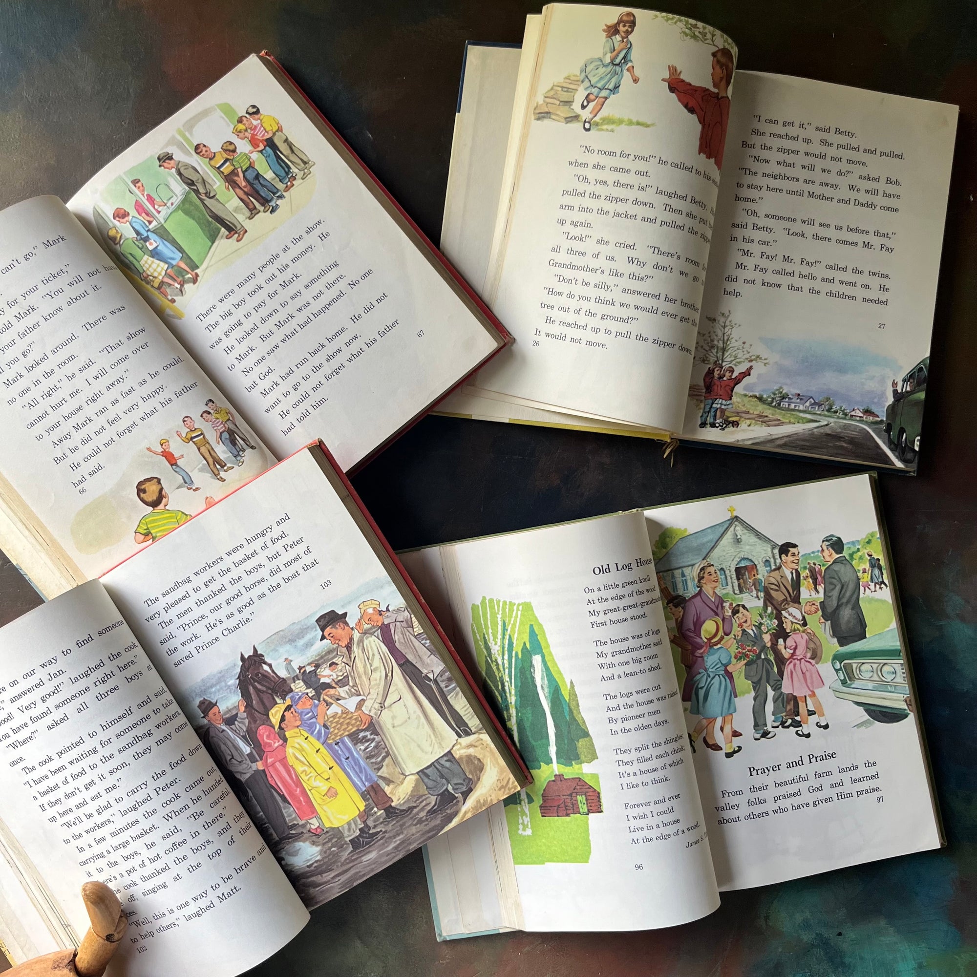 Faith & Freedom Basic Readers Book Set by Ginn and Company-vintage school books-reading comprehension-Parochial Schoolbooks-Catholic School-view of the illustrations