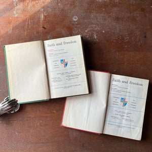 vintage Catholic School textbooks for elementary school - Pair of Faith & Freedom Books by Ginn and Company:  This is Our Parish & These Are Our Neighbors - view of an informational page about the Catholic church publishing this book