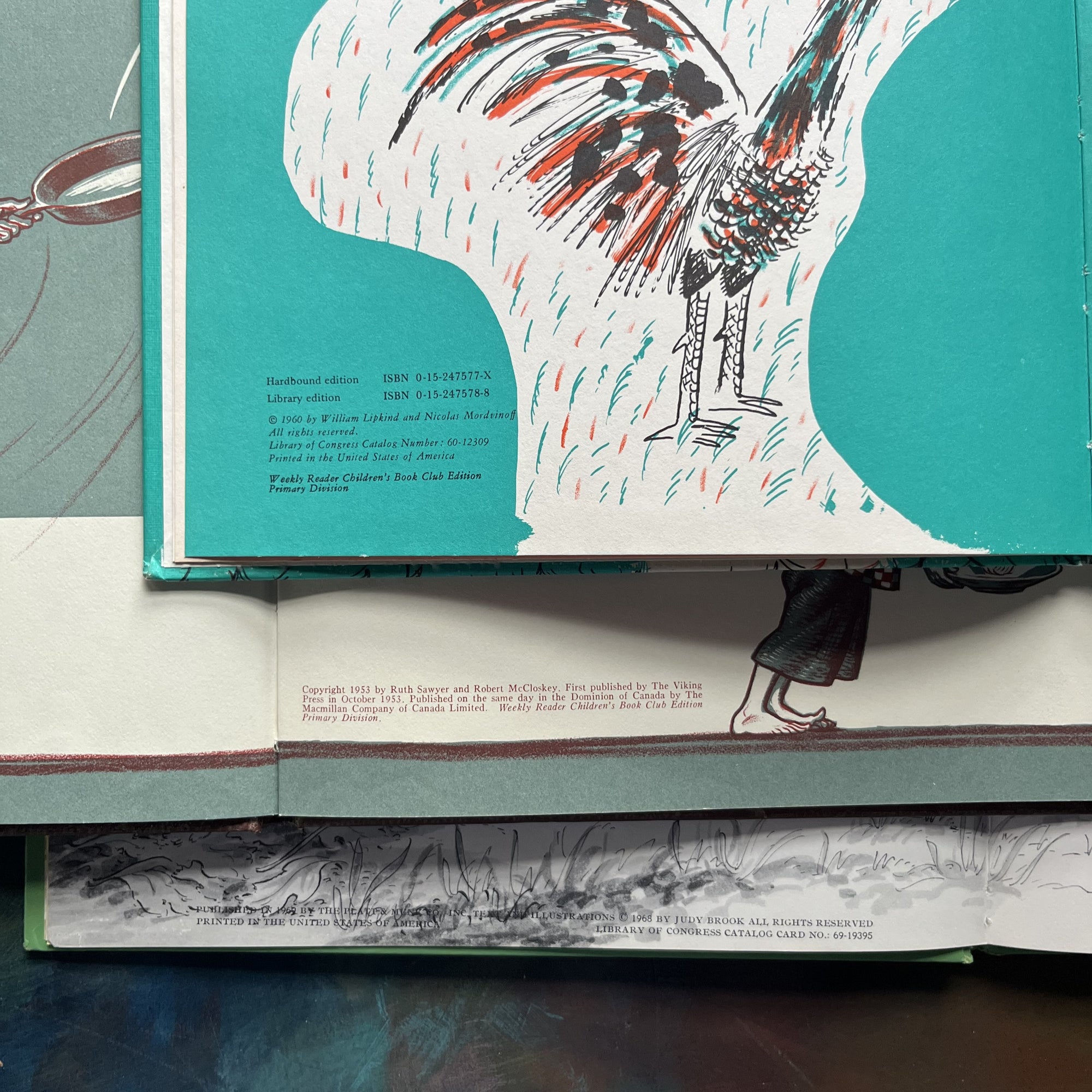 Farm-Themed Children’s Picture Book Set–Vintage Picture Books-Johnny Cake, Ho!-Little Tiny Rooster-Tim Mouse Visits a Farm-view of the copyrights