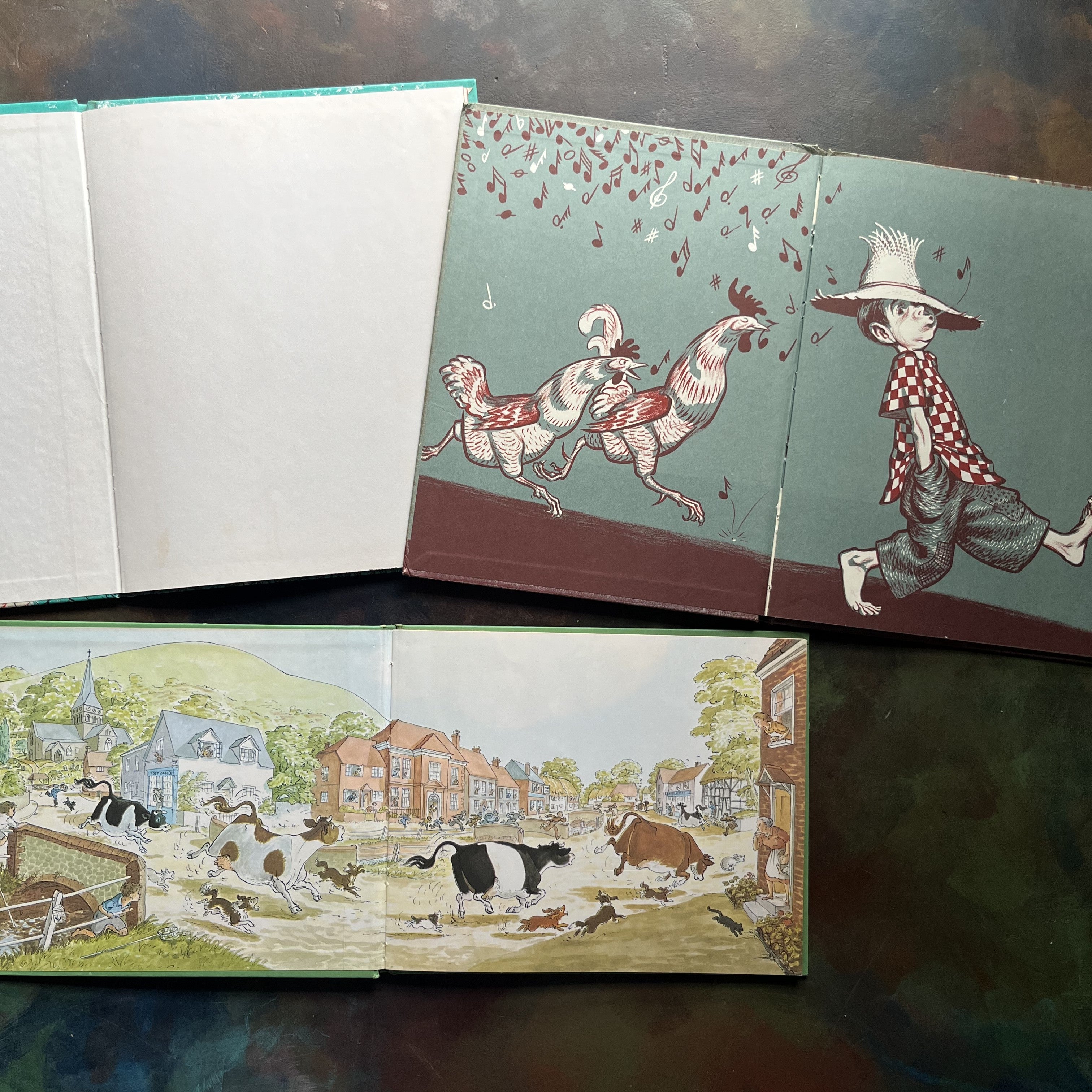 Farm-Themed Children’s Picture Book Set–Vintage Picture Books-Johnny Cake, Ho!-Little Tiny Rooster-Tim Mouse Visits a Farm-view of the inside covers