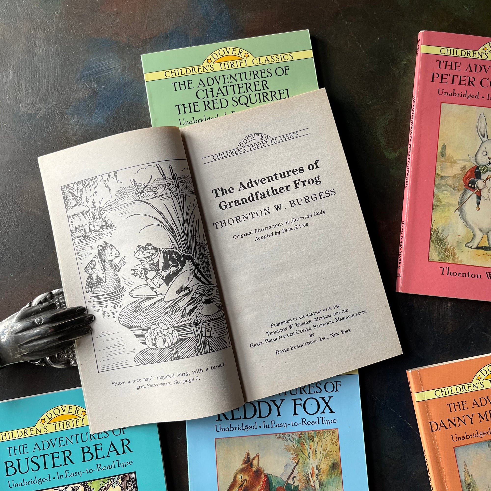Favorite Thornton Burgess Stories Box Set-6 Complete Unabridged Stories written by Thornton W. Burgess with illustrations by Harrison Cady-vintage short stories for children-beginner reading books for children-view of the title page for The Adventures of Grandfather Frog