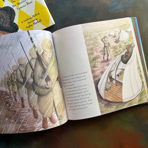 Finding Winnie The True Story of the World's Most Famous Bear written by Lindsay Mattick with illustrations by award winning artist Sophie Blackall-2016 Caldecott Winner-read aloud revival-children's story-Winnie the Pooh-view of the color illustrations
