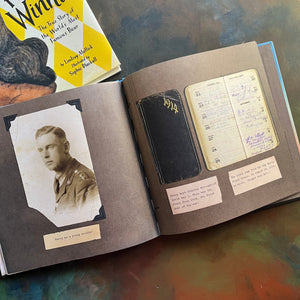 Finding Winnie The True Story of the World's Most Famous Bear written by Lindsay Mattick with illustrations by award winning artist Sophie Blackall-2016 Caldecott Winner-read aloud revival-children's story-Winnie the Pooh-view of photographs of the diary & photograph of the soldier who had Winnie