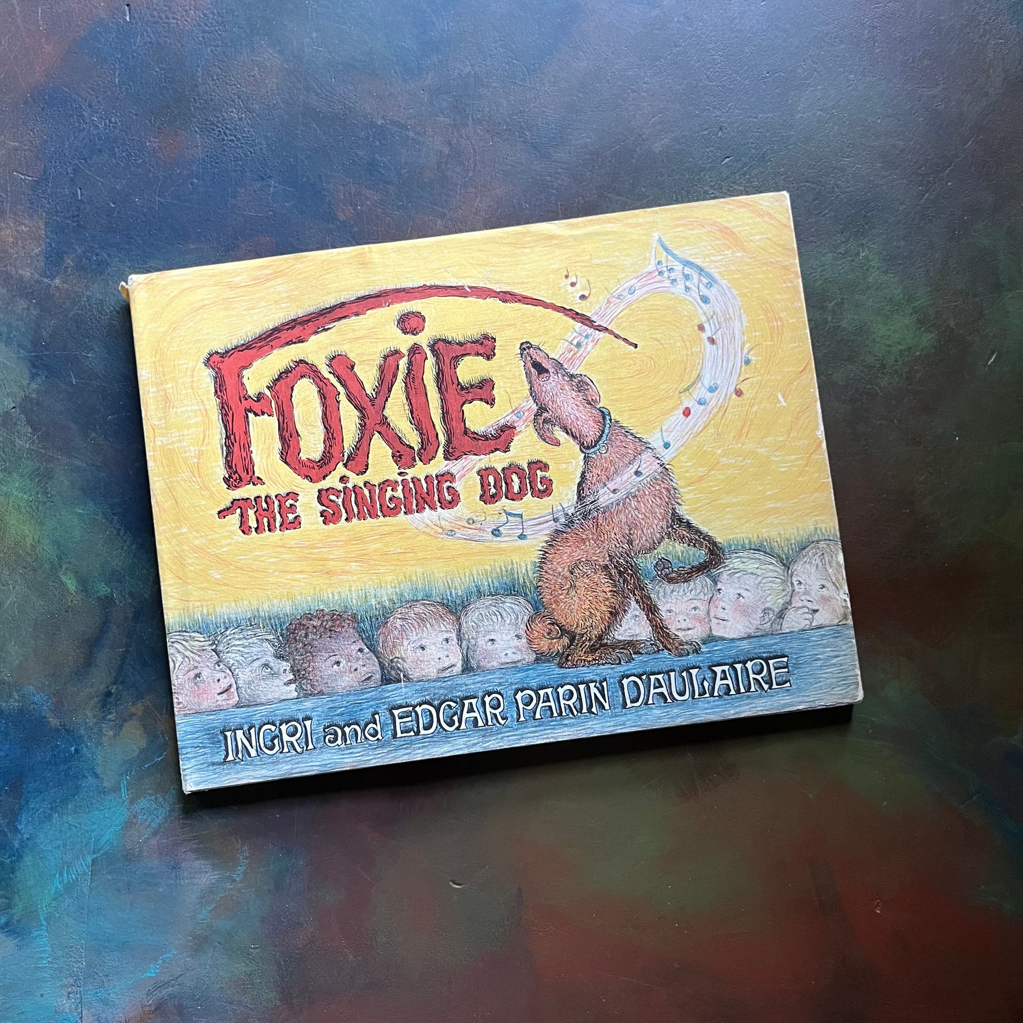 Foxie by Ingri and Edgar Parin D'Aulaire-1969 First Edition-Foxie the Singing Dog-vintage children's picture book-view of the dust jacket's front cover