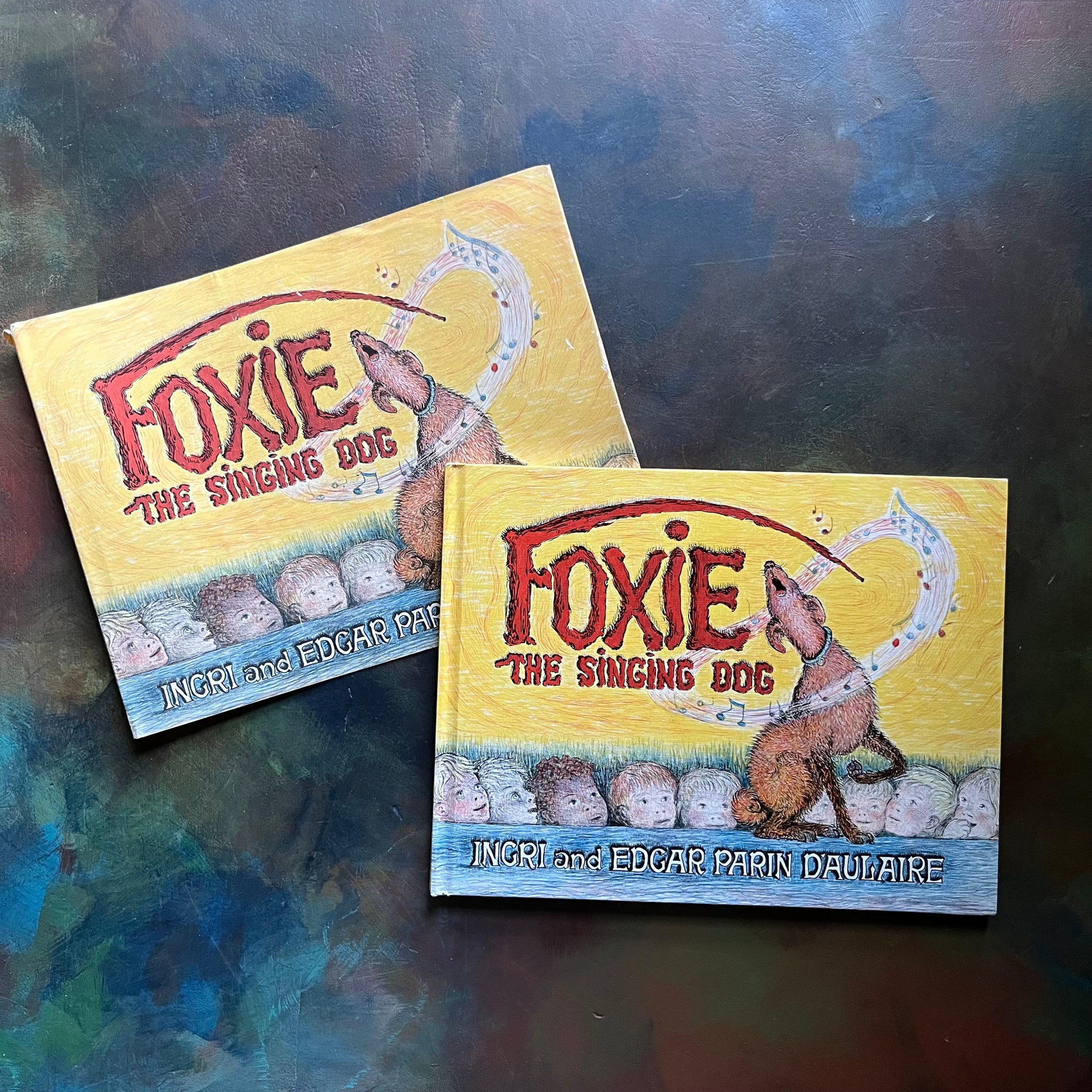 Foxie by Ingri and Edgar Parin D'Aulaire-1969 First Edition-Foxie the Singing Dog-vintage children's picture book-view of the front cover
