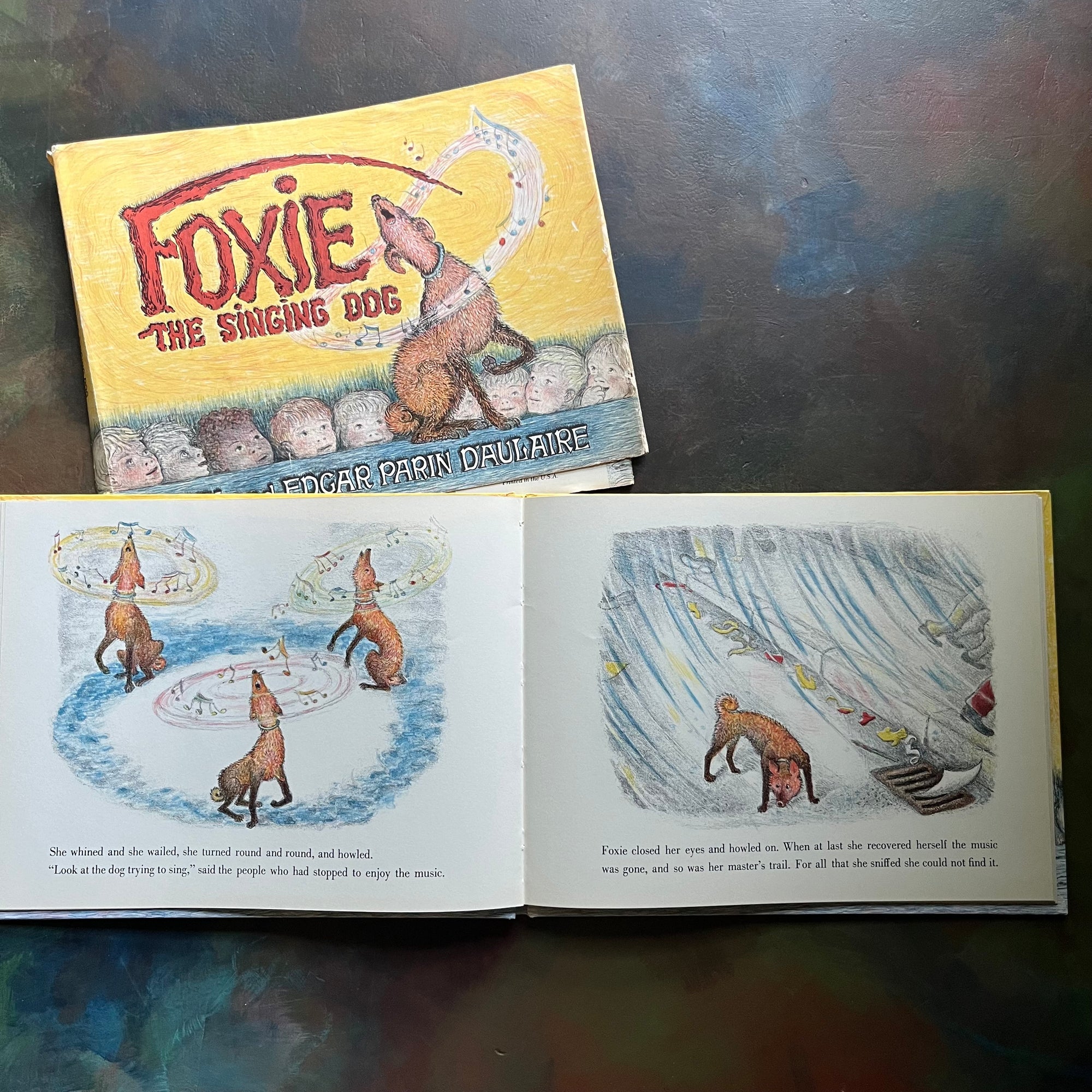 Foxie by Ingri and Edgar Parin D'Aulaire-1969 First Edition-Foxie the Singing Dog-vintage children's picture book-view of the illustrations