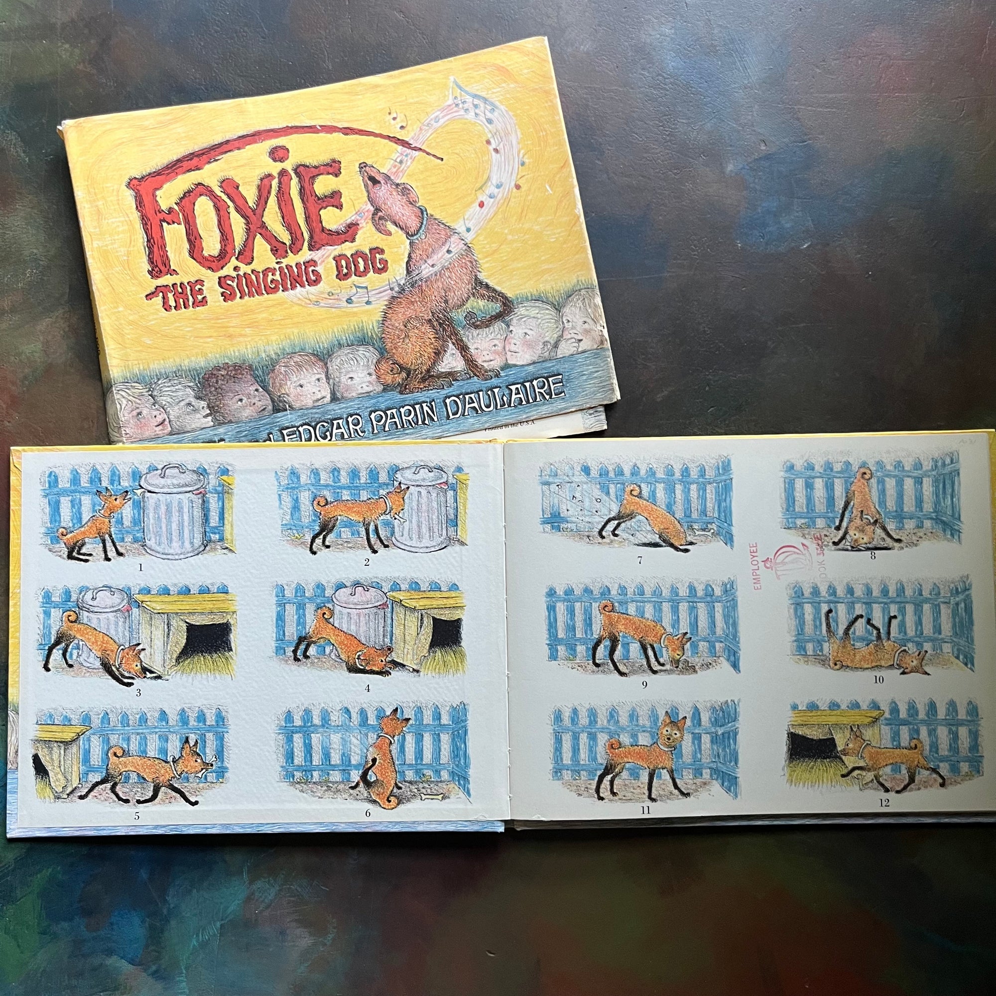 Foxie by Ingri and Edgar Parin D'Aulaire-1969 First Edition-Foxie the Singing Dog-vintage children's picture book-view of the inside cover