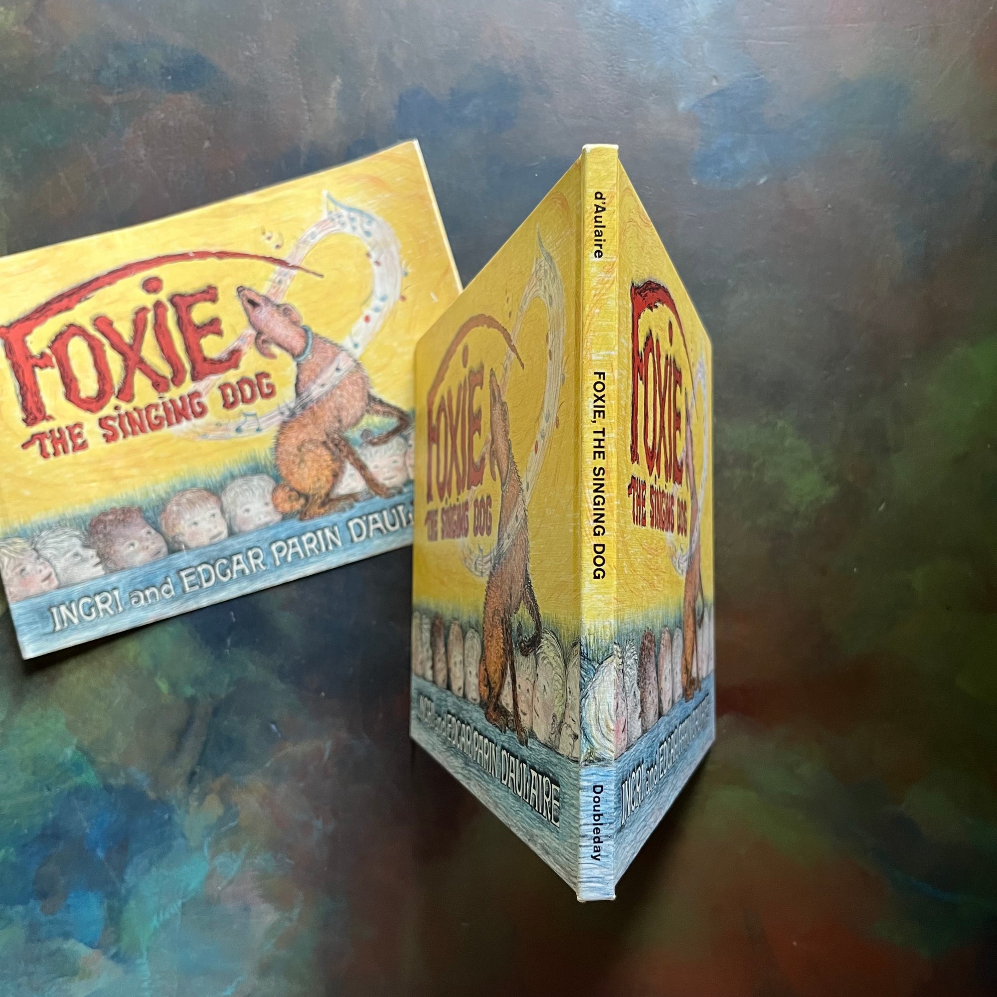 Foxie by Ingri and Edgar Parin D'Aulaire-1969 First Edition-Foxie the Singing Dog-vintage children's picture book-view of the spine