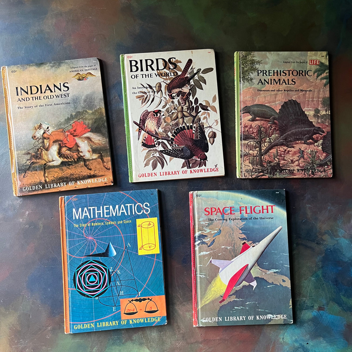 Golden Library of Knowledge Book Set For Kids-Set of 5-vintage living history books for children-living science books-view of the front covers