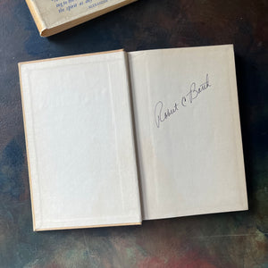 Good-Bye, Mr. Chips by James Hilton-British novella-First Edition-antique book-view of a previous owner's signature on the inside cover's endpapers