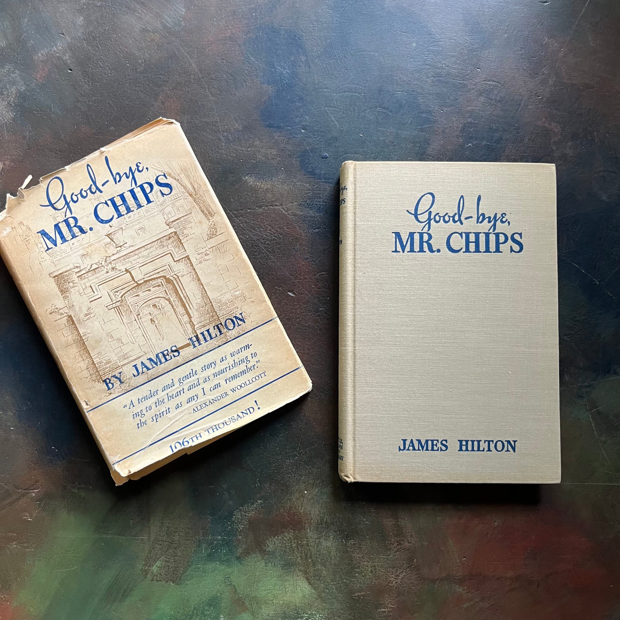 Good-Bye Mr. Chips written by James Hilton-Classic British Literature-vintage novella-heartwarming, wholesome story-view of the front cover