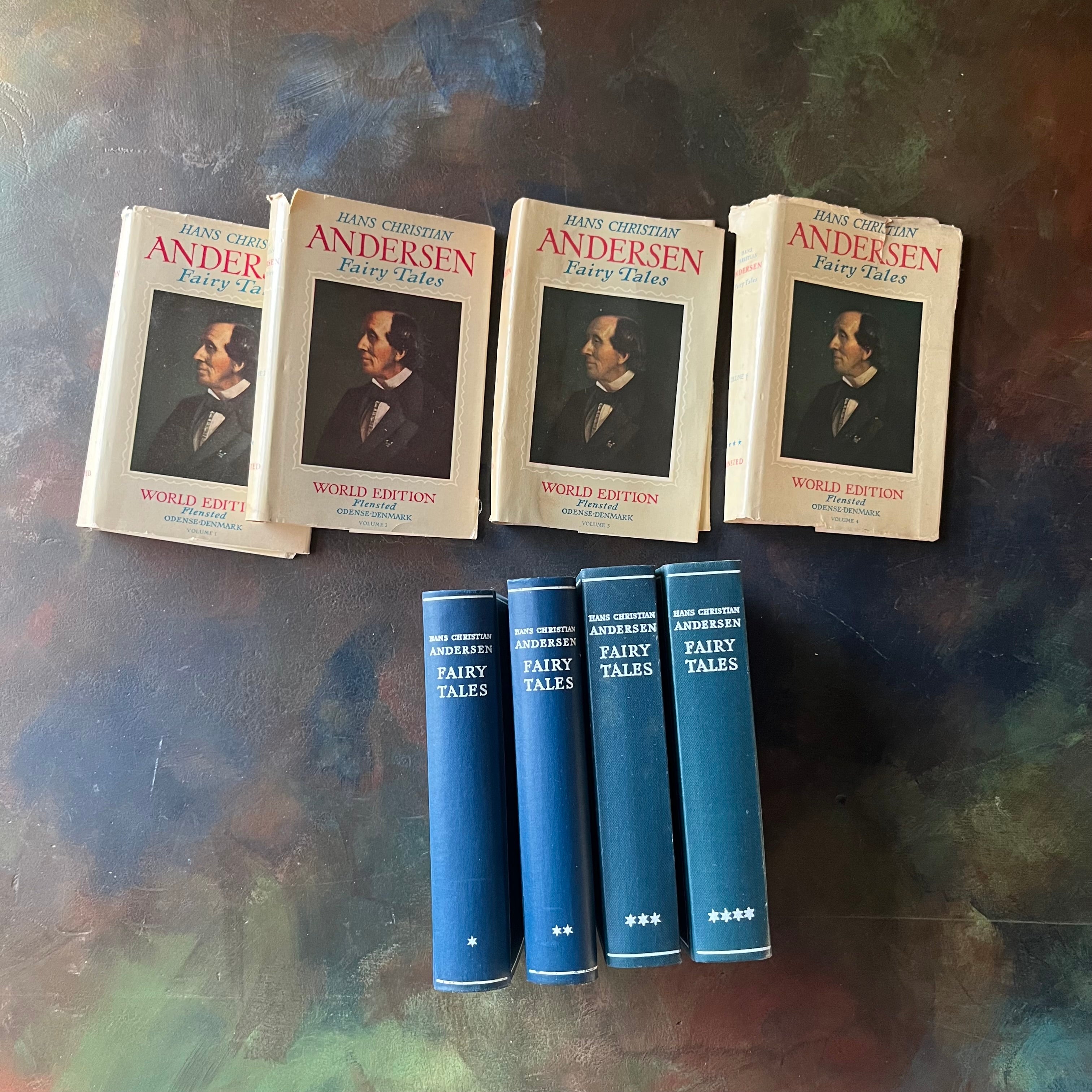 Hans Christian Andersen Fairy Tales Four Volume Set-approved translation-original drawings by Vilhelm Pedersen & Lorenz Frolich-original fairy tales-view of the spines