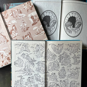 Hardy Boys Mysteries written by Franklin W. Dixon - this is a Starter Set of Volumes 1-10-vintage children's mystery books-wholesome kids books for the whole family-view of the inside covers in three different designs