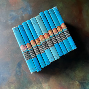 Hardy Boys Mysteries written by Franklin W. Dixon - this is a Starter Set of Volumes 1-10-vintage children's mystery books-wholesome kids books for the whole family-view of the spines