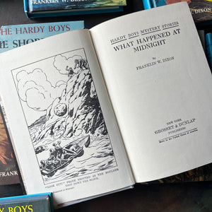 Hardy Boys Mysteries written by Franklin W. Dixon - this is a Starter Set of Volumes 1-10-vintage children's mystery books-wholesome kids books for the whole family-view of the title page & frontispiece