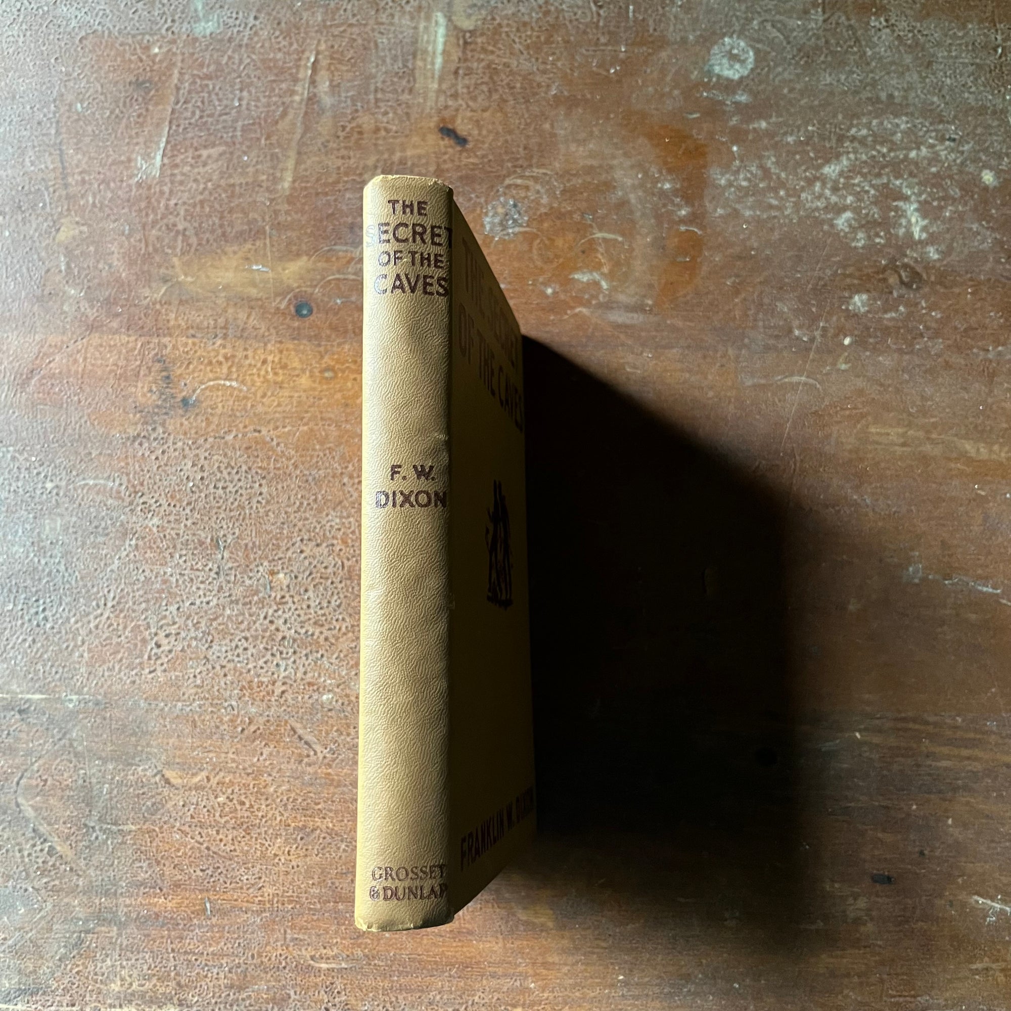 vintage children's chapter book, vintage adventure book for boys, homeschool library, The Hardy Boys Mystery Book - #7  The Hardy Boys and the Secret of the Caves written by Franklin W. Dixon - view of the spine