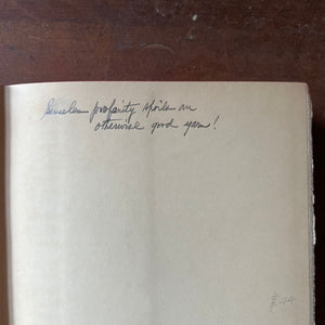 A Sundial Mystery, vintage mystery novel  - He Wouldn't Stay Dead written by Frederick C. Davis - view of the inscription on the inside cover that states:  senseless profanity spoils an otherwise good yarn!