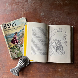 vintage children's chapter book, Junior Deluxe Editions Book - Heidi written by Johanna Spyri with illustrations by Roberta MacDonald -1954 Junior Deluxe Editions Book with Dust Jacket - view of the illustrations - full page