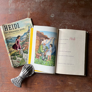 vintage children's chapter book, Junior Deluxe Editions Book - Heidi written by Johanna Spyri with illustrations by Roberta MacDonald -1954 Junior Deluxe Editions Book with Dust Jacket - view of the title page