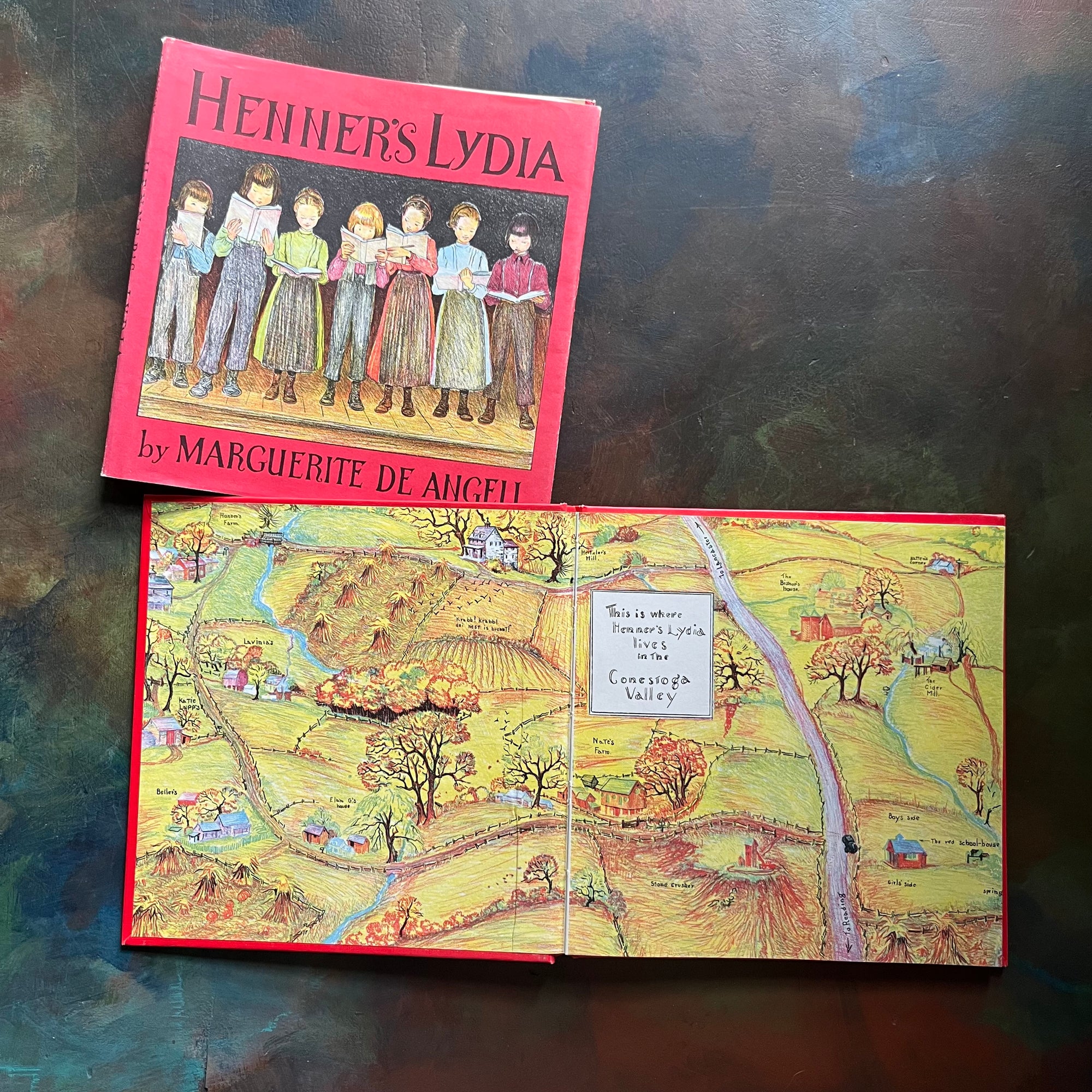 Henner's Lydia written & illustrated by Marguerite de Angeli-vintage children's chapter book-living history book-view of the inside cover