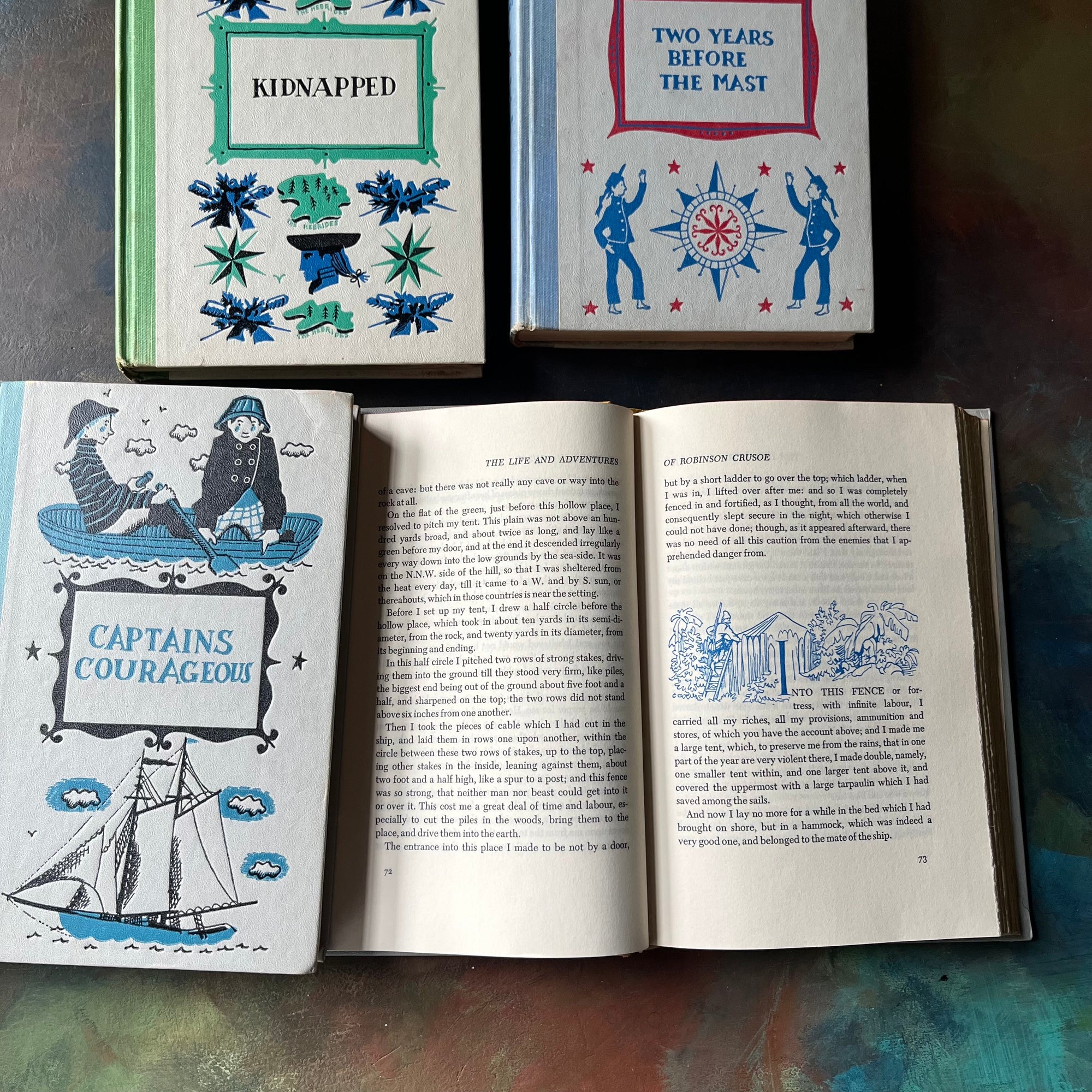 High Seas & Faraway Lands–Classic Adventure Books-Junior Deluxe Editions 5 Book Set-vintage children's chapter books-view of the illustrations at chapter starts