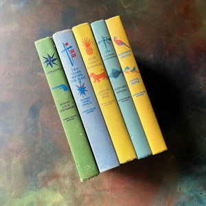 High Seas & Faraway Lands–Classic Adventure Books-Junior Deluxe Editions 5 Book Set-vintage children's chapter books-view of the spines