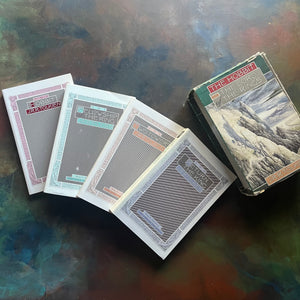 Houghlin Mifflin J.R.R. Tolkien Complete Lord of the Rings and The Hobbit Boxed Set-The Hobbit-The Fellowship of the Ring-The Two Towers-The Return of the King-J.R.R. Tolkien-vintage fantasy-view of the front covers