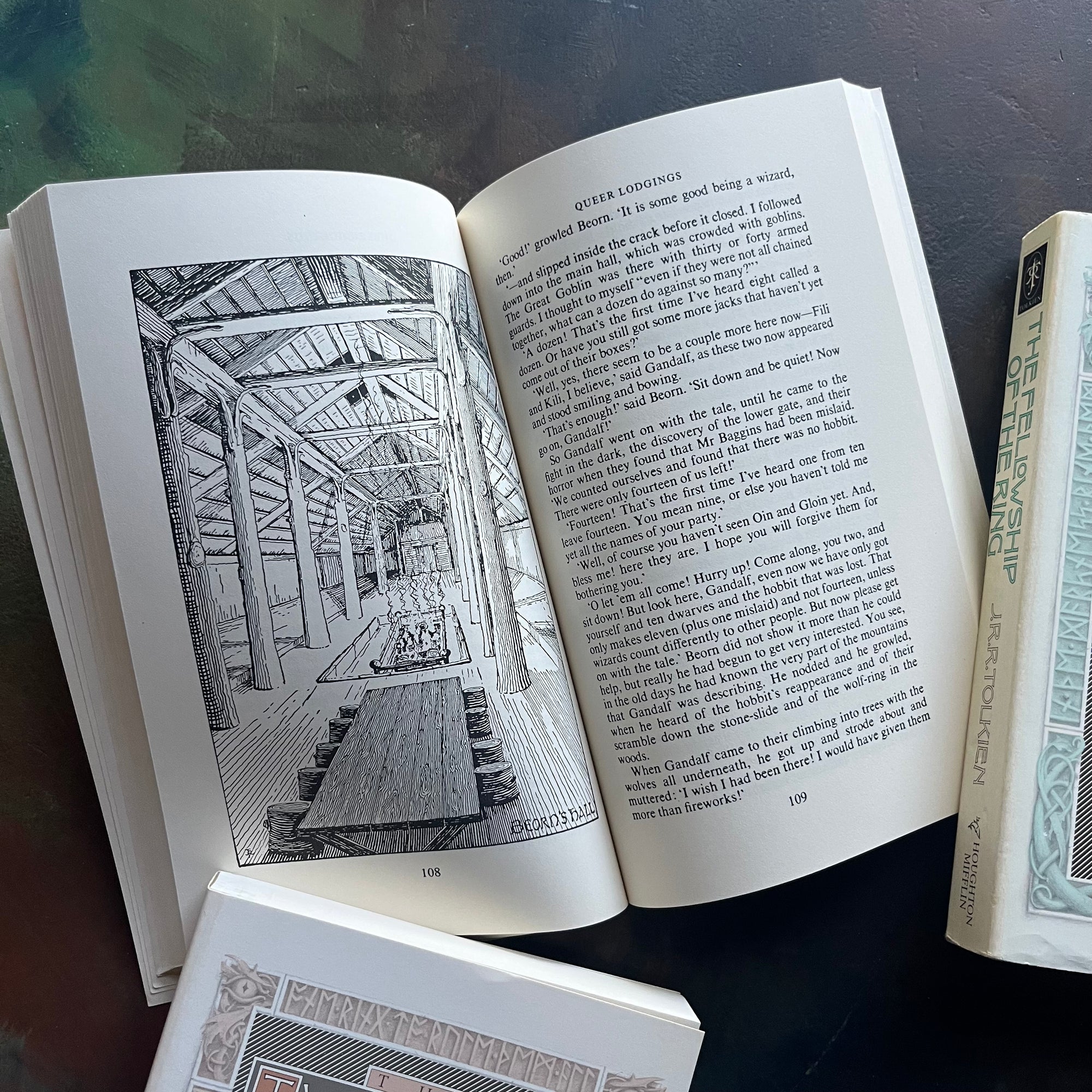 Houghlin Mifflin J.R.R. Tolkien Complete Lord of the Rings and The Hobbit Boxed Set-The Hobbit-The Fellowship of the Ring-The Two Towers-The Return of the King-J.R.R. Tolkien-vintage fantasy-view of an illustration from within the pages
