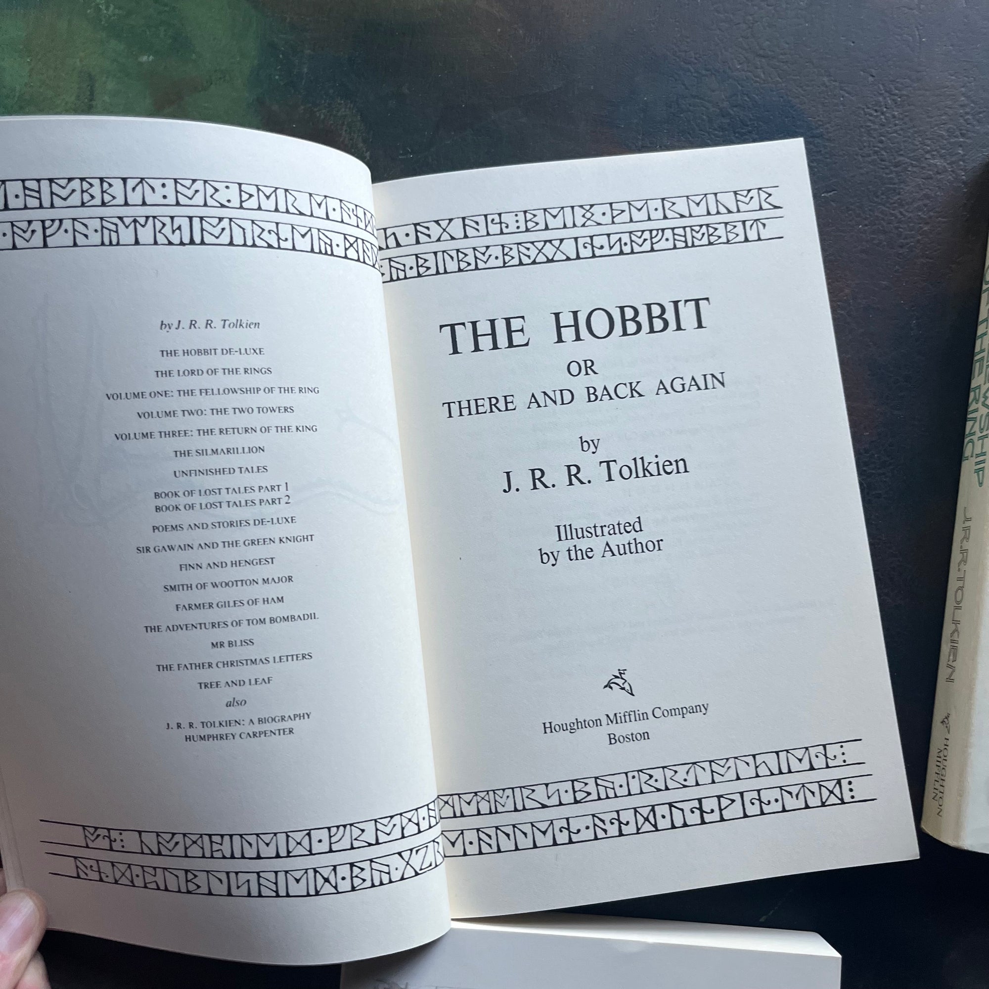 Houghlin Mifflin J.R.R. Tolkien Complete Lord of the Rings and The Hobbit Boxed Set-The Hobbit-The Fellowship of the Ring-The Two Towers-The Return of the King-J.R.R. Tolkien-vintage fantasy-view of the title page for The Hobbit
