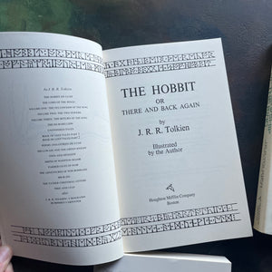 Houghlin Mifflin J.R.R. Tolkien Complete Lord of the Rings and The Hobbit Boxed Set-The Hobbit-The Fellowship of the Ring-The Two Towers-The Return of the King-J.R.R. Tolkien-vintage fantasy-view of the title page for The Hobbit