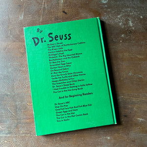 vintage children's picture book, vintage children's Christmas story - How the Grinch Stole Christmas written & illustrated by Dr. Seuss 1957 Edition - view of the back cover listing other books written by Dr. Seuss