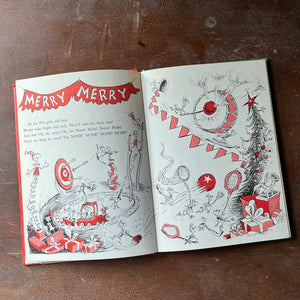 vintage children's picture book, vintage children's Christmas story - How the Grinch Stole Christmas written & illustrated by Dr. Seuss 1957 Edition - view of the illustrations