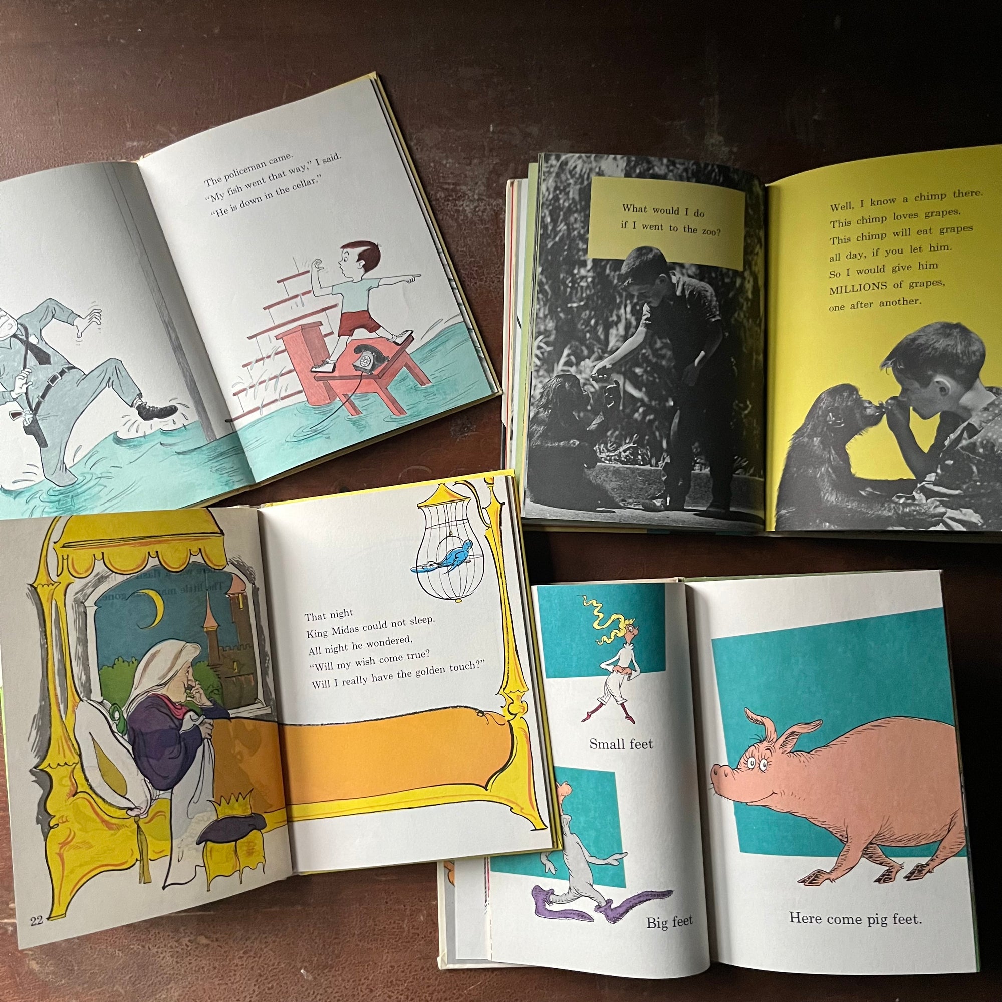 vintage picture books - I Can Read it All By Myself Beginner Book 4 Book Set:  A Fish Out of Water, I Was Kissed by a Seal at the Zoo, King Midas and the Golden Touch, and The Foot Book written by Dr. Suess, Helen Palmer, & Al Perkins - view of the illustrations & photographs