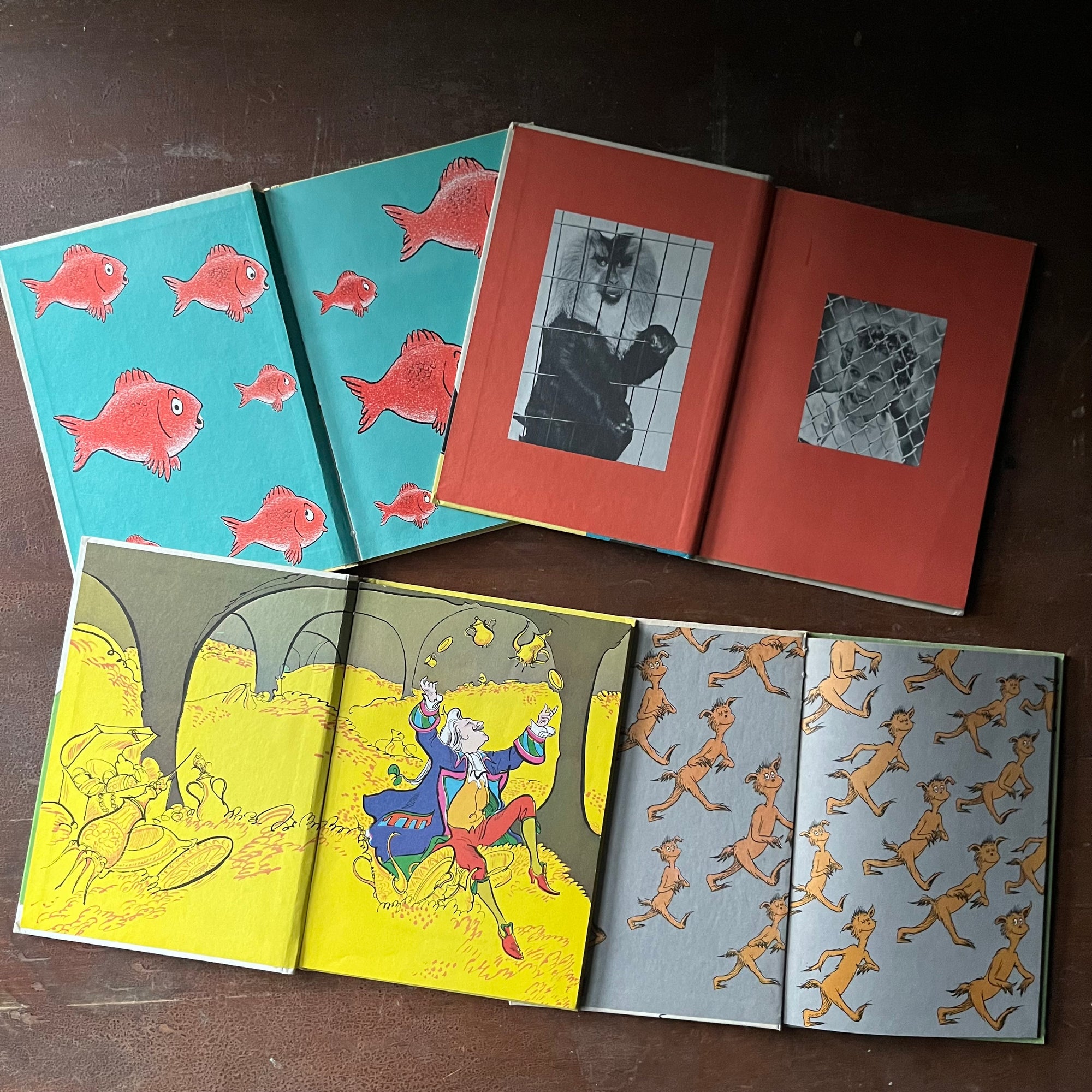 vintage picture books - I Can Read it All By Myself Beginner Book 4 Book Set:  A Fish Out of Water, I Was Kissed by a Seal at the Zoo, King Midas and the Golden Touch, and The Foot Book written by Dr. Suess, Helen Palmer, & Al Perkins - view of the inside covers