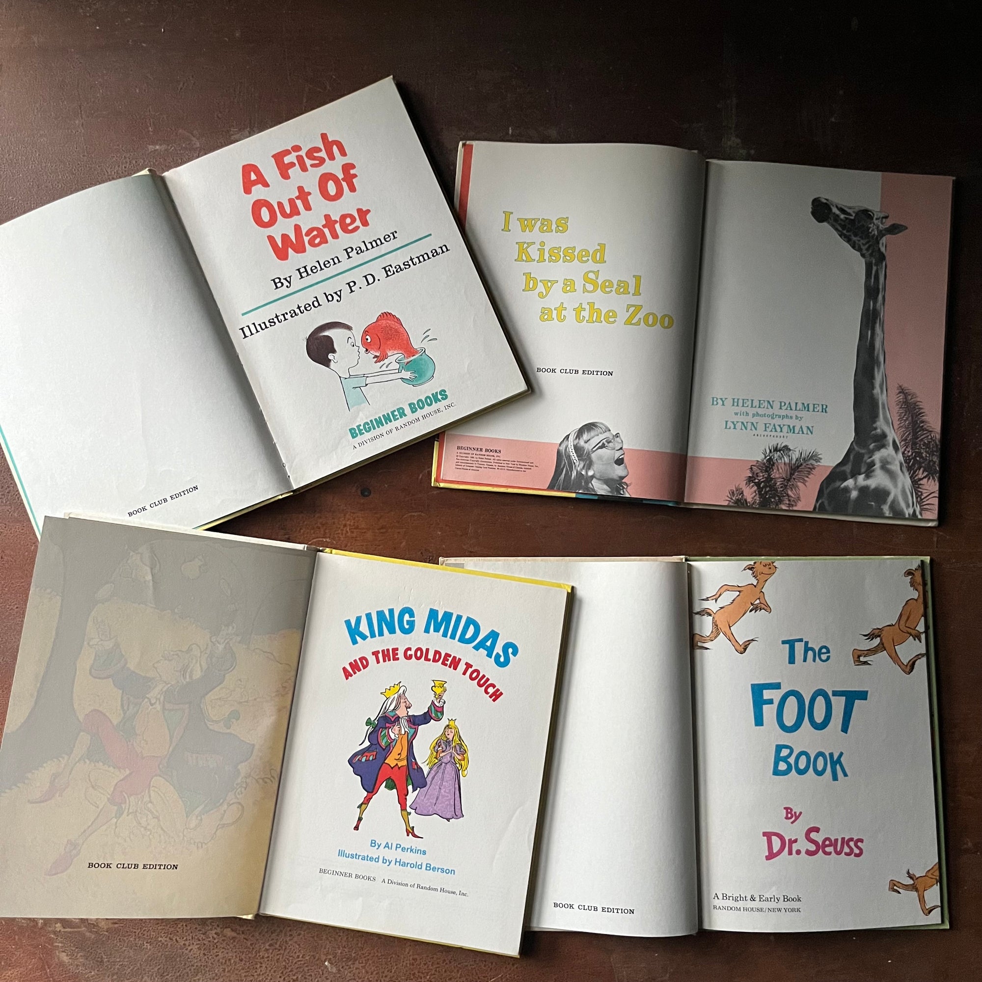 vintage picture books - I Can Read it All By Myself Beginner Book 4 Book Set:  A Fish Out of Water, I Was Kissed by a Seal at the Zoo, King Midas and the Golden Touch, and The Foot Book written by Dr. Suess, Helen Palmer, & Al Perkins - view of the title pages