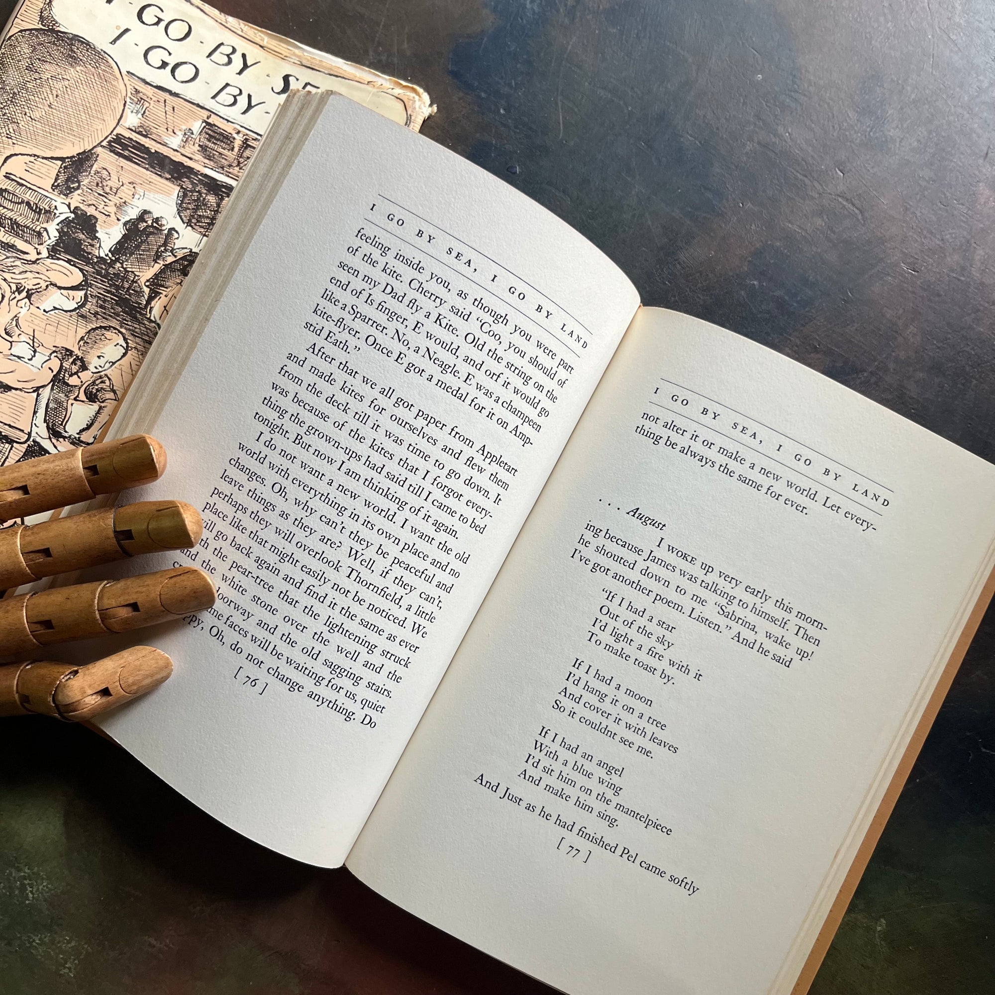 I Go by Sea, I Go By Land written by P. L. Travers (Mary Poppin's Author) with illustrations by Gertrude Hermes-vintage children's chapter book-1960's hardcover edition with dust jacket-view of the inside content of the book showing pages 76 and 77 which include a diary entry