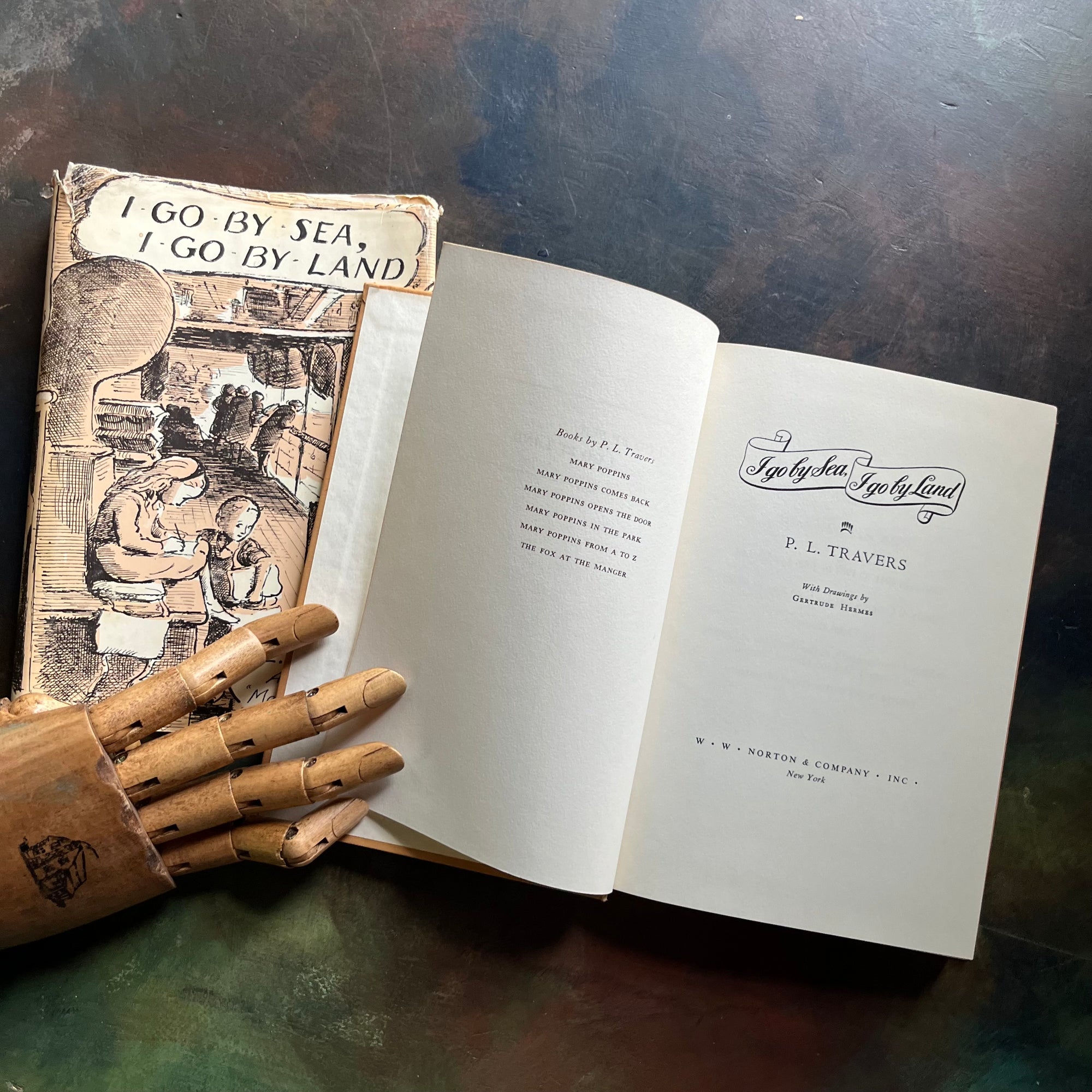 I Go by Sea, I Go By Land written by P. L. Travers (Mary Poppin's Author) with illustrations by Gertrude Hermes-vintage children's chapter book-1960's hardcover edition with dust jacket-view of the title page and list of other books written by P. L. Travers