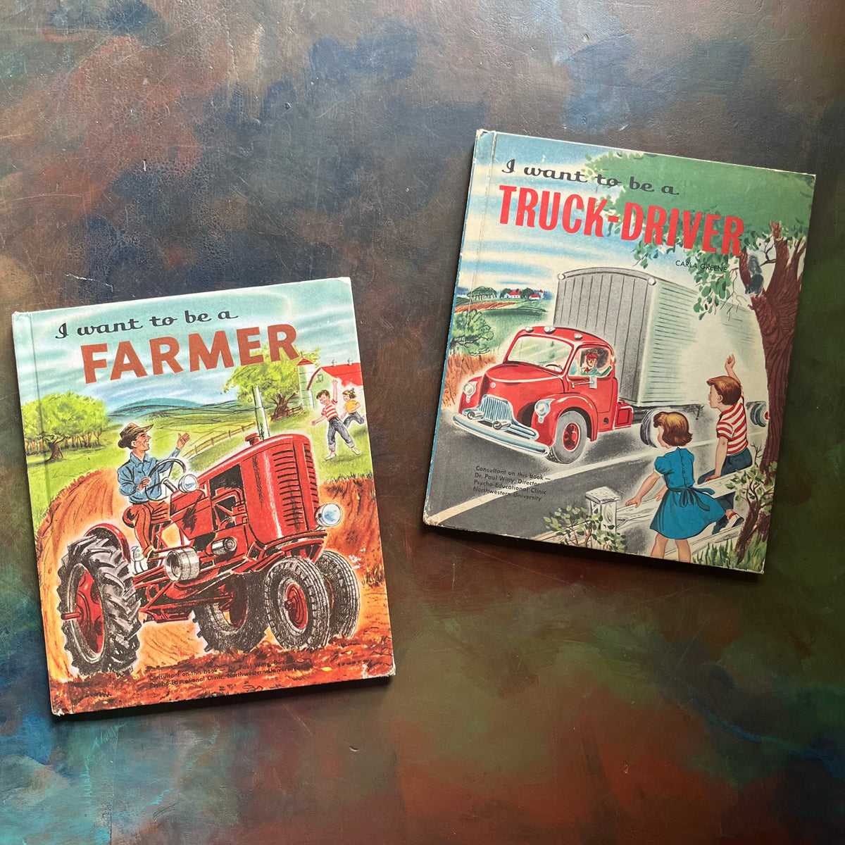 I Want to Be a Famer-I Want to Be a Truck-Driver written by Carla Greene-vintage children's picture books-view of the front covers