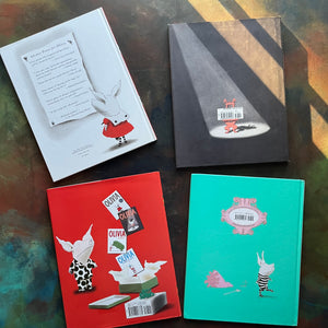 Ian Falconer Book Set-Olivia-Olivia Saves the Circus-Olivia Helps with Christmas-Olivia and the Fairy Princess-Caldecott Honor Book-view of the back covers