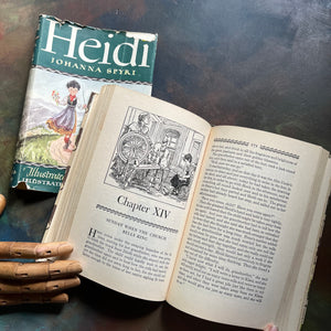 Illustrated Junior Library Editions-Heidi by Johanna Spyri with illustrations by William Sharp-vintage children's classic literature-view of the black & white illustrations