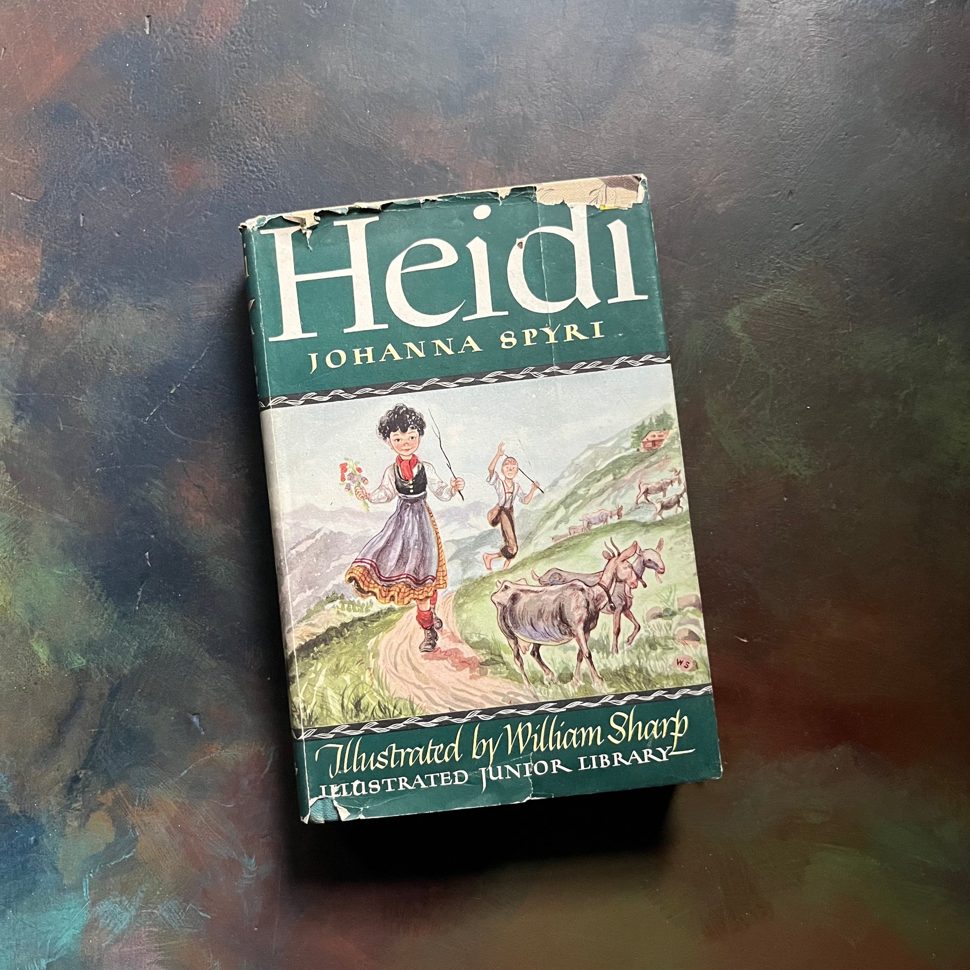 Illustrated Junior Library Editions-Heidi by Johanna Spyri with illustrations by William Sharp-vintage children's classic literature-view of the dust jacket's cover