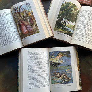 Illustrated Junior Library Editions Book Set-Little Women-Little Men-Jo's Boys- written by Louisa May Alcott-classic children's literature-view of the full color illustrations