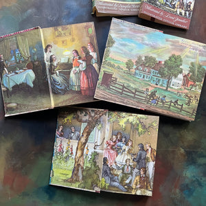 Illustrated Junior Library Editions Book Set-Little Women-Little Men-Jo's Boys- written by Louisa May Alcott-classic children's literature-view of the inside covers