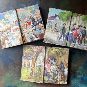 Illustrated Junior Library Series Book Set-Black Beauty-Jo's Boys-The Adventures of Tom Sawyer-classic children's literature-view of the inside cover's endpapers