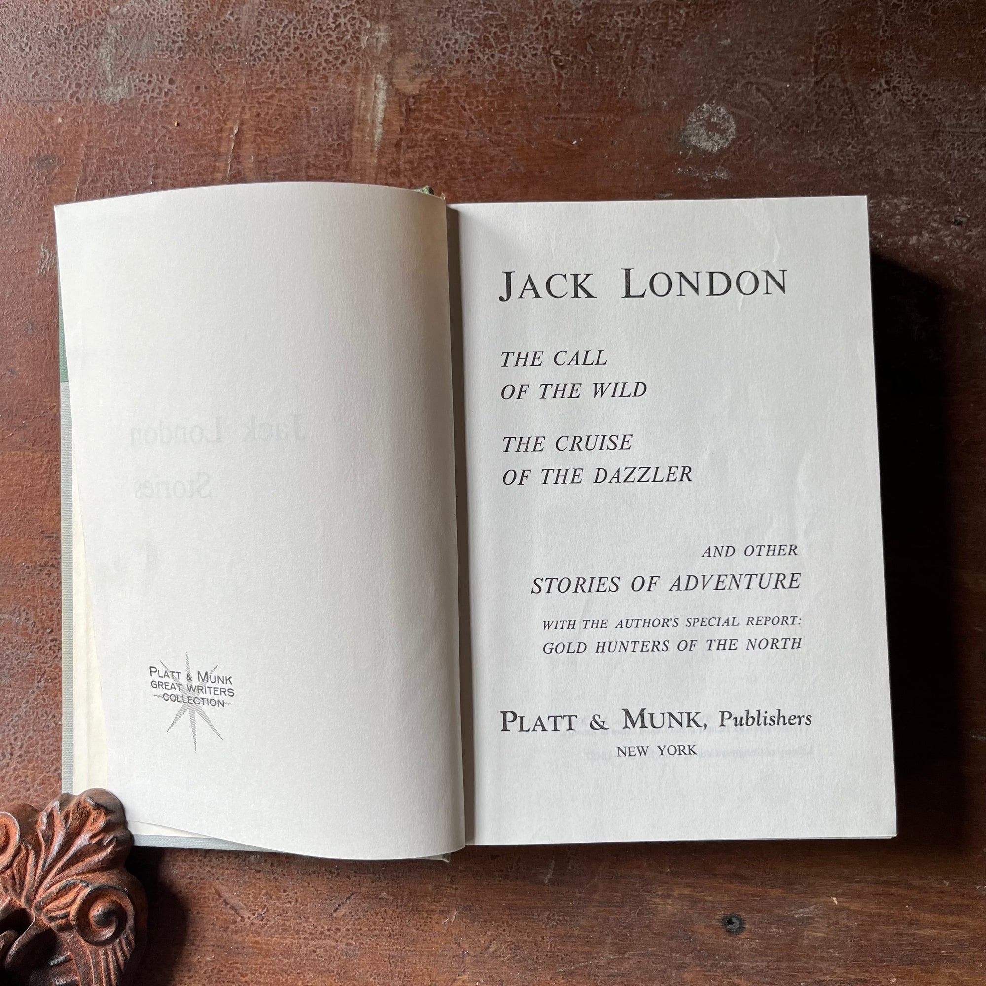 vintage children's chapter book, vintage short stories, vintage dog books - Jack London's Stories The Call of the Wild, The Cruise of the Dazzler & Other Stories of Adventure - view of the title page