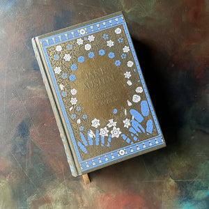 Jane Austen Seven Novels -Barnes and Noble Collectible Editions-Leatherbound Gift Book-Classic English Literature-view of the decorative, embossed front cover in blue, gold & white floral designs