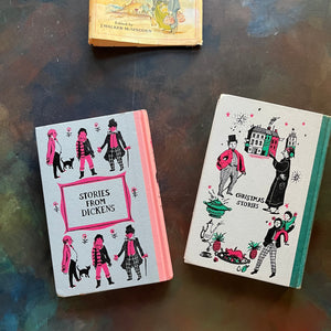 Junior Deluxe Editions Christmas Book Set-Stories from Dickens and Christmas Stories-Charles Dickens-vintage children's chapter books-short stories of Christmas-view of the back covers