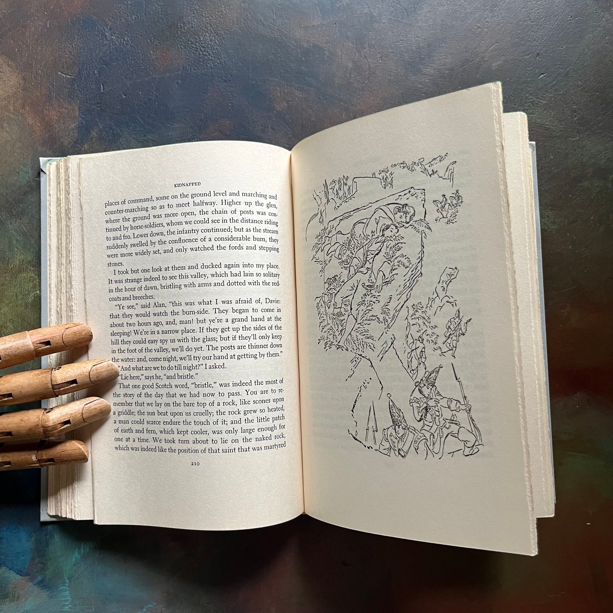 Kidnapped written by Robert Louis Stevenson with illustrations by Tom O'Sullivan-junior deluxe editions book-vintage children's book-view of the illustrations in black & white